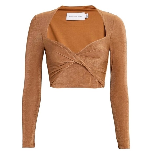 SIGNIFICANT OTHER 90s Knit Long Sleeve Twist Front Sweetheart Neck Crop Top L - Picture 14 of 14